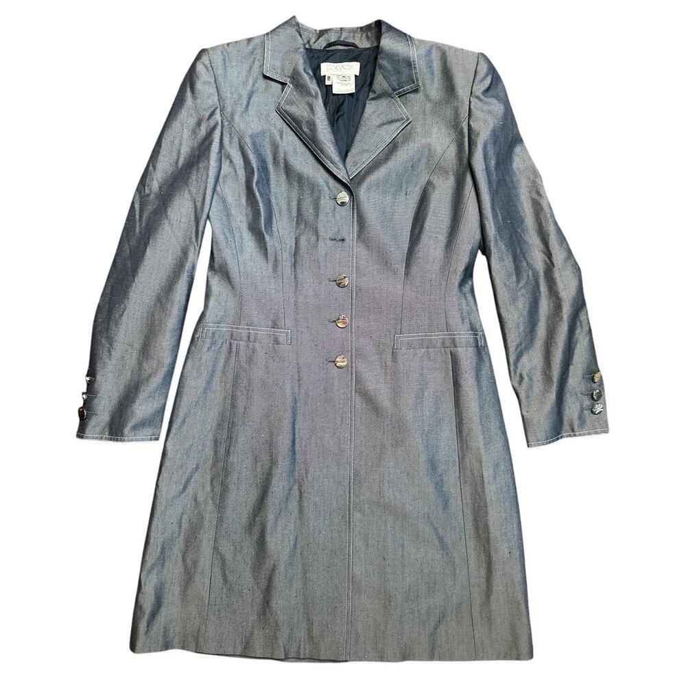 Escada Blue Chambray Button Up Lightweight 100% Silk Coat Size 40 US 8